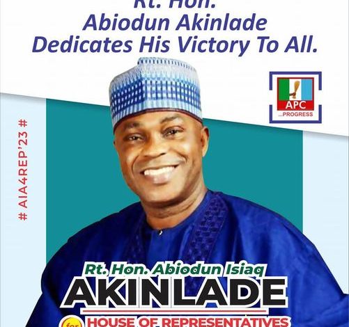 VICTORY TO ALL – A THANK YOU MESSAGE FROM RT. HON. ABIODUN ISIAQ AKINLADE