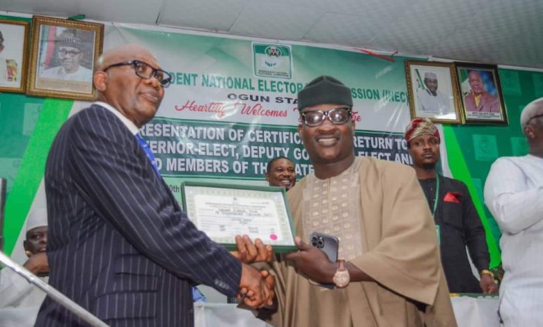 Ogun Assembly-elect, Bisi Oyedele Receives INEC Certificate of Return