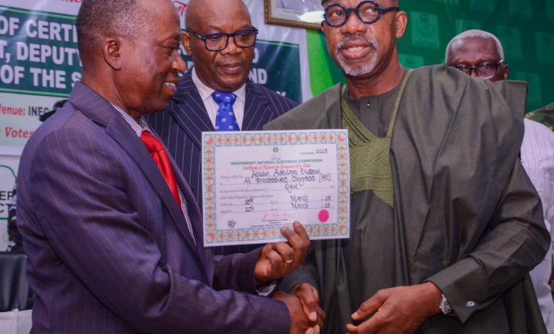 Photos: Abiodun Receives Certificate of Return, Says Mandate Call To Renewed Hope