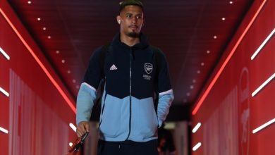 Close: William Saliba seen in training as Arsenal hope to challenge Man City’s title race again