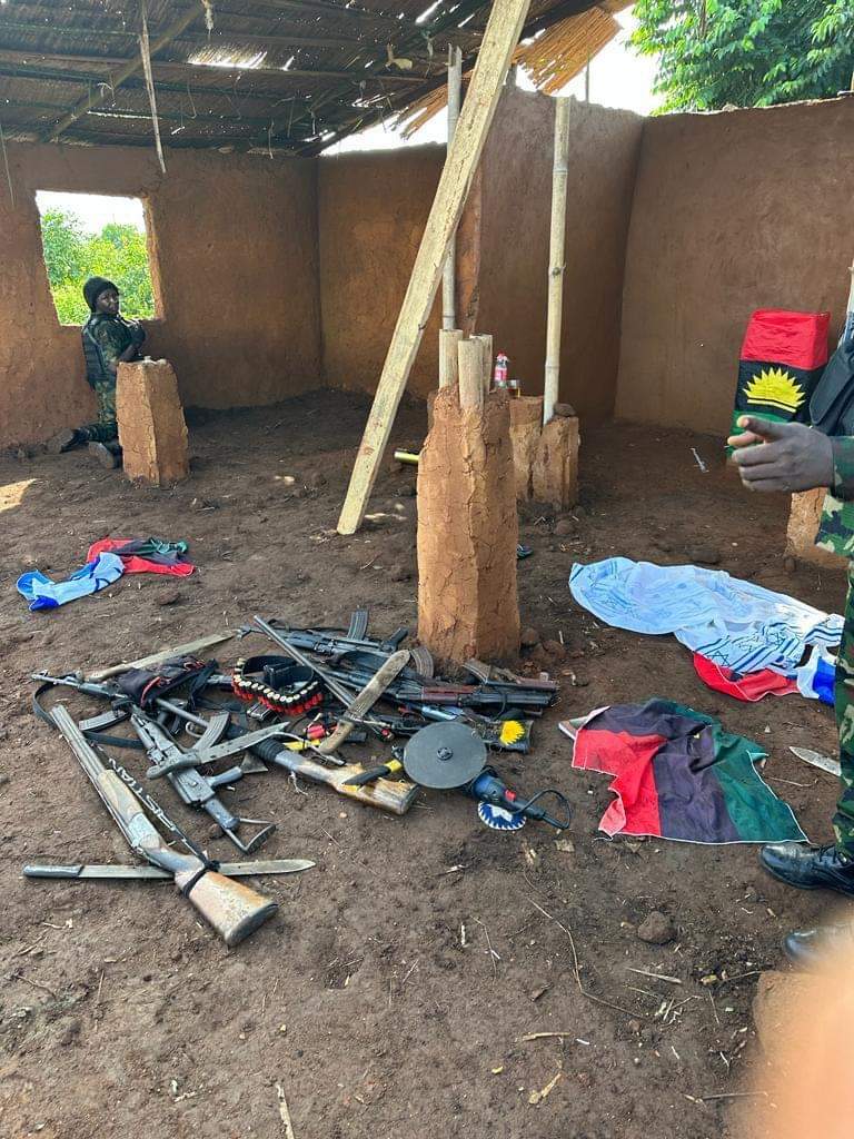 PHOTOS: Troops Destroy IPOB Hideout In Delta, Recover Arms