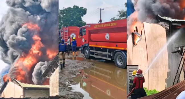 Fire Guts Plastic Factory In Lagos