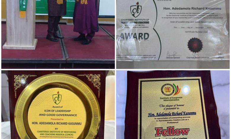 Hon Kasunmu Celebrated With Multiple Honours, Encourages Nigeria Youths To Be More Productive