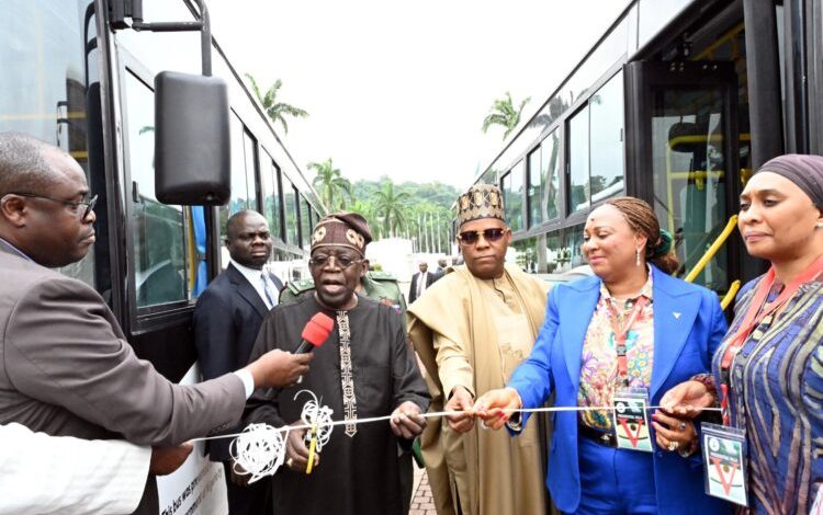 Tinubu unveils CNG buses in  Abuja