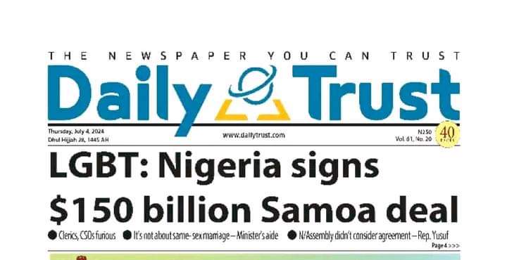 Media ombudsman directs Daily Trust to apologise over Samoa agreement publication