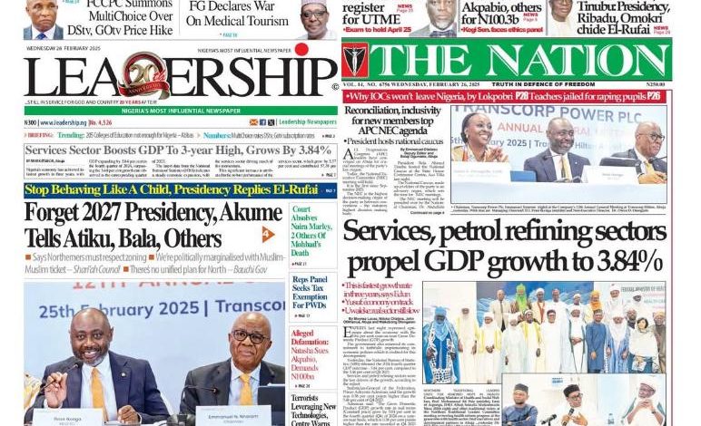 Inside Nigerian newspaper headlines today – Wednesday, 26 February 2025