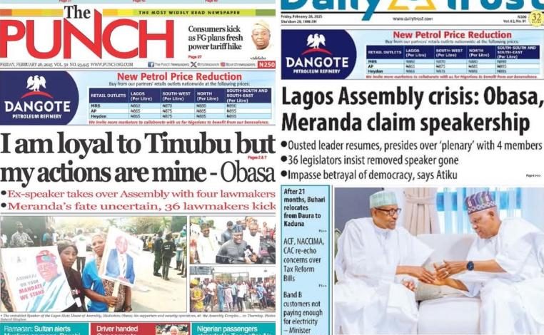 Inside Nigerian newspaper headlines today – Friday, 28 February 2025 Inside Nigerian newspaper headlines today – Friday, 28 February 2025