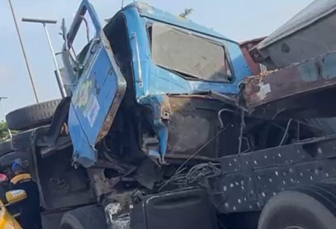 Two dispatch riders killed as container falls off truck in Lagos