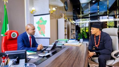 Gov. Mbah receives Super Eagles goalkeeper Okoye in Enugu