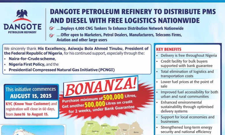 Dangote Refinery to begin distribution of PMS and diesel nationwide