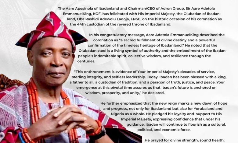 Aare Adetola EmmanuelKing Celebrates Coronation of the 44th Olubadan of Ibadanland