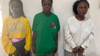 Police parade three ladies for assaulting, stripping their friend