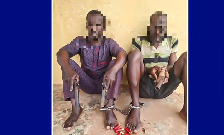 Police Arrest Two Armed Robbery Suspects, Recover Three Pistols, Amunitions In Ogun Police Arrest Two Armed Robbery Suspects, Recover Three Pistols, Amunitions In Ogun