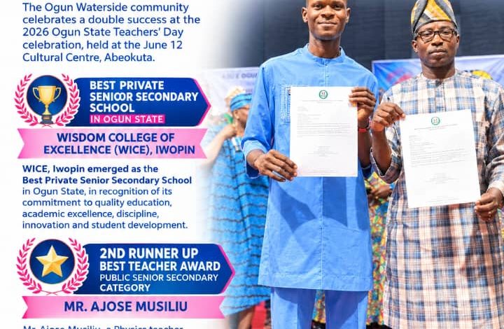 Waterside Makes Waves As WICE, Ajose Musiliu Win Top Honours At Teachers’ Day 2026 Waterside Makes Waves As WICE, Ajose Musiliu Win Top Honours At Teachers’ Day 2026